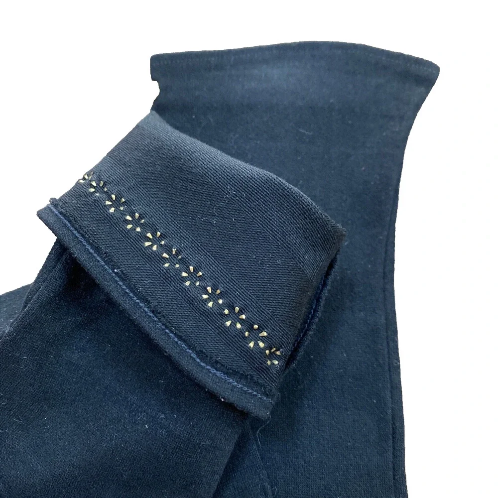 Vintage Black Fabric Driving Gloves Brass Studs Wrist Length Cotton Mid Century